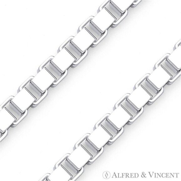 0.8mm Classic Box Link Chain Necklace in .925 Sterling Silver w/ Rhodium - 24" - Picture 2 of 2